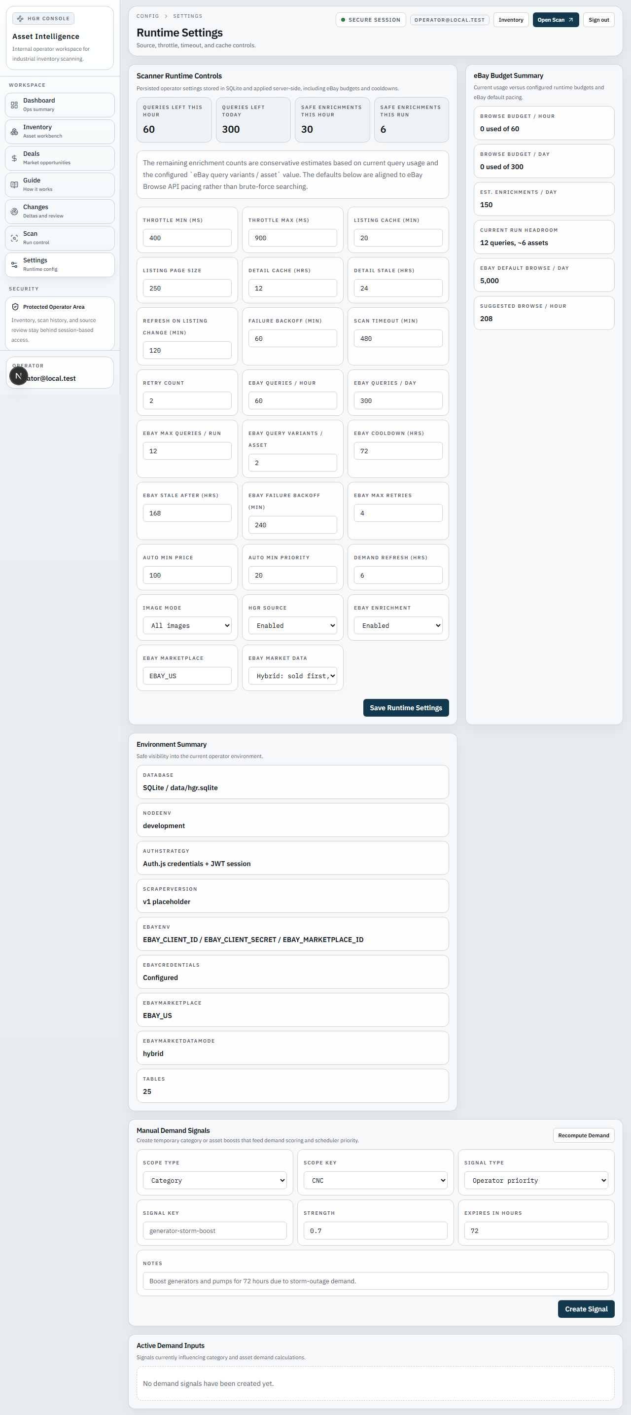 Runtime settings screenshot